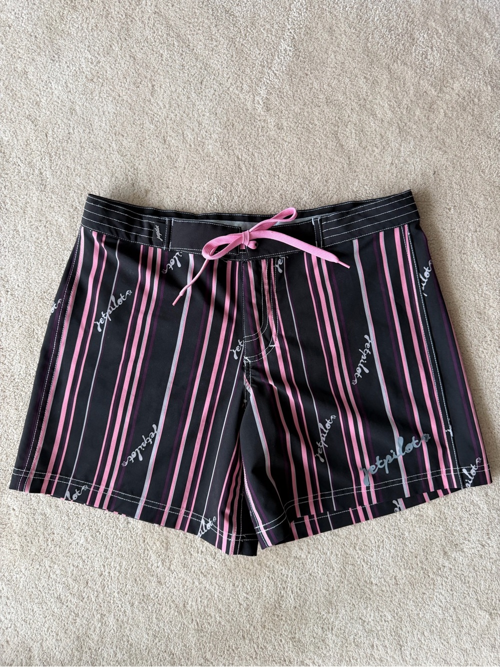 Jetpilot Black & Pink Striped Swim/Board Shorts